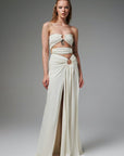Vera White Strapless Jersey Dress with Slits