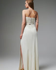 Vera White Strapless Jersey Dress with Slits