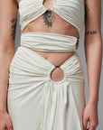Vera White Strapless Jersey Dress with Slits