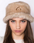 Dallas Beige Faux Fur Hat with Metal Accessories