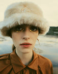 Dallas Beige Faux Fur Hat with Metal Accessories