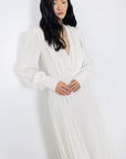 Belt Pleated Ecru Dress With Collar Embroidery Detail Fınal Item - Porterist 2