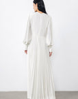 Belt Pleated Ecru Dress With Collar Embroidery Detail Fınal Item - Porterist 3