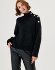 Star Button Detail Glittery Black Knitted Sweater Fınal Item - Porterist 1