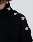 Star Button Detail Glittery Black Knitted Sweater Fınal Item - Porterist 3