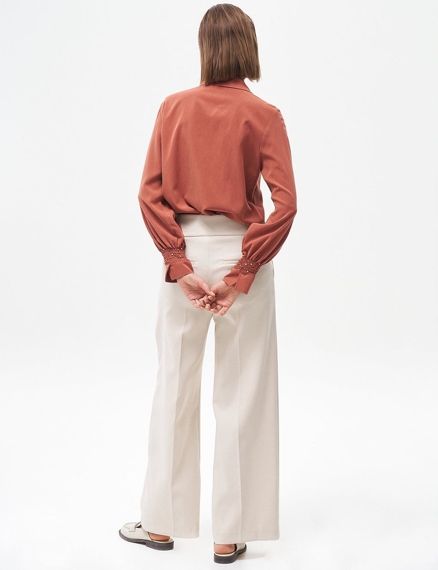 Wide Leg Trousers Cream with Iron Trace