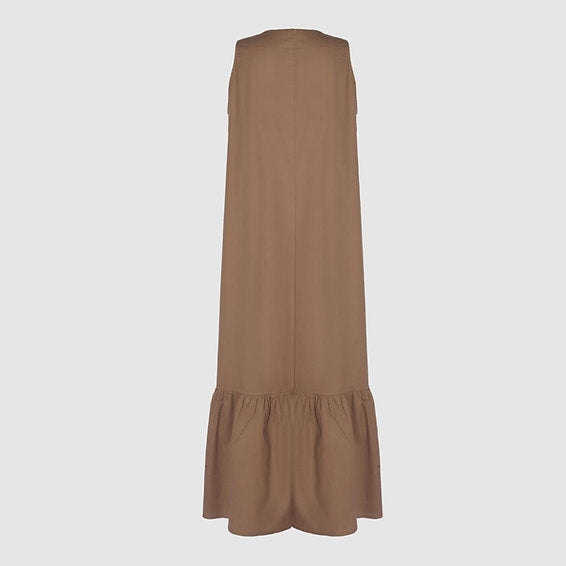 Taupe Grace Flounce Long Dress | Porterist