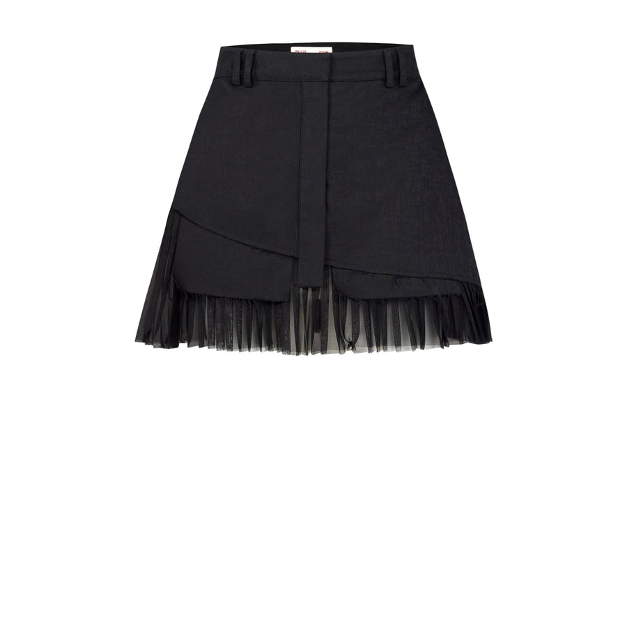 Black Skirt with Tulle Hem and Button Details