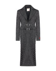 Gray Coat with Belted Front Side Eyelets and Drawstring Detail