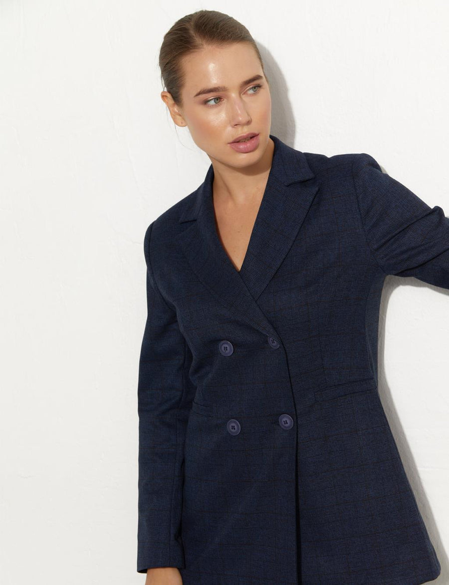 Fuzzy Blazer Jacket Navy Blue