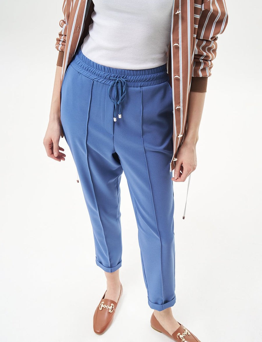 Elastic Waist Lace-up Trousers Indigo