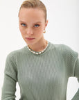 Crewneck Ribbed Knitwear Blouse Moss Green