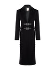 Black Coat with Belted Front Side Eyelets and Drawstring Detail