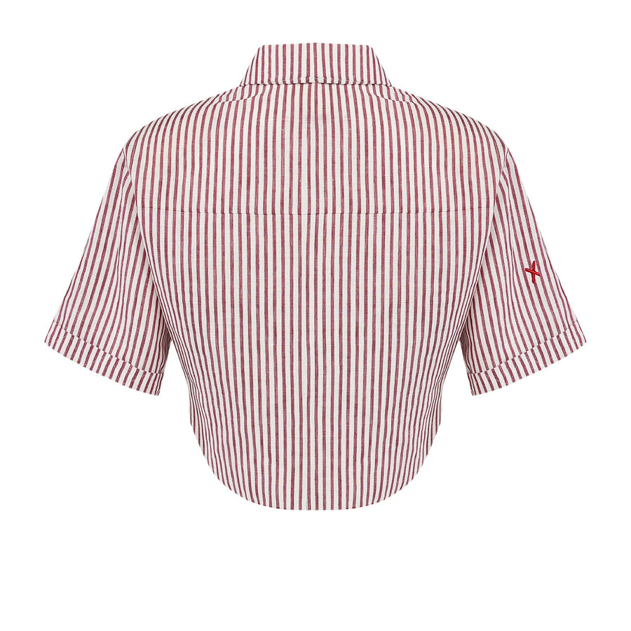 Free Heaven Red Striped Crop Shirt - Blanc De Blanc