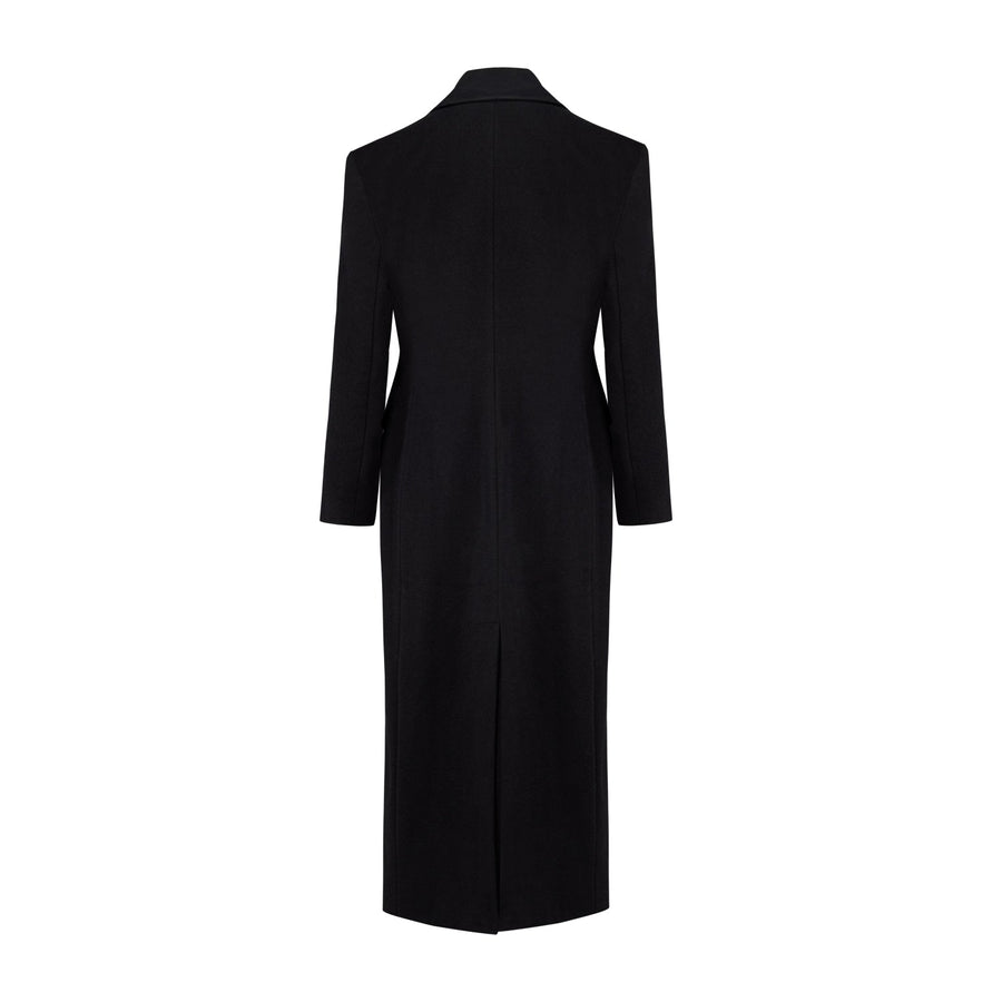 Black Coat with Belted Front Side Eyelets and Drawstring Detail