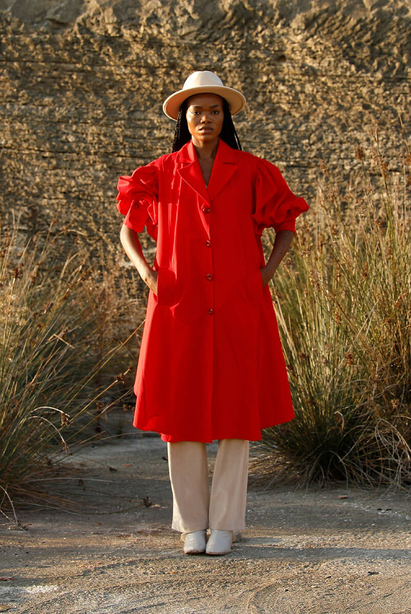 Red Balloon Sleeve Trench Coat