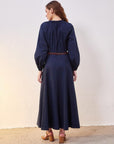 Balloon Sleeve Maxi Dress Dark Navy Blue