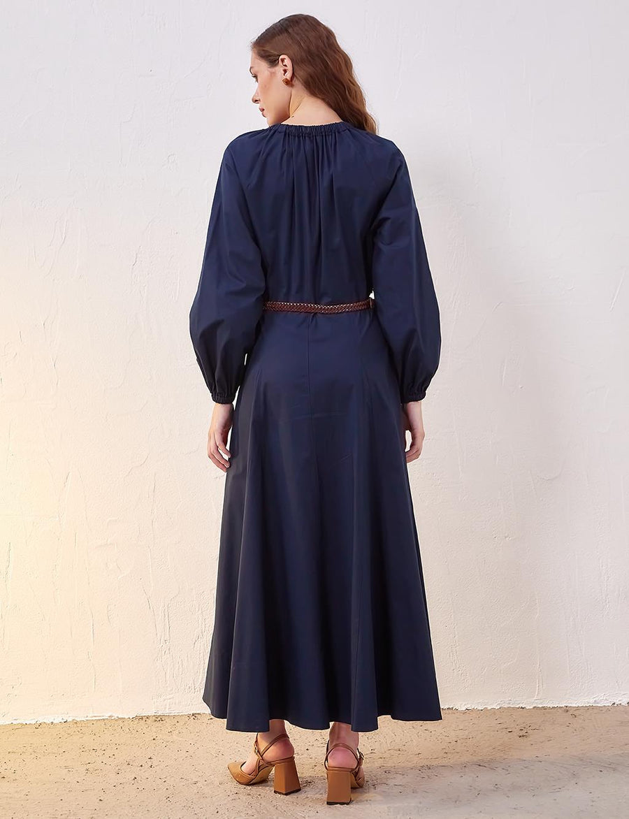 Balloon Sleeve Maxi Dress Dark Navy Blue