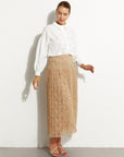 Pleated Lace Skirt Sand Beige