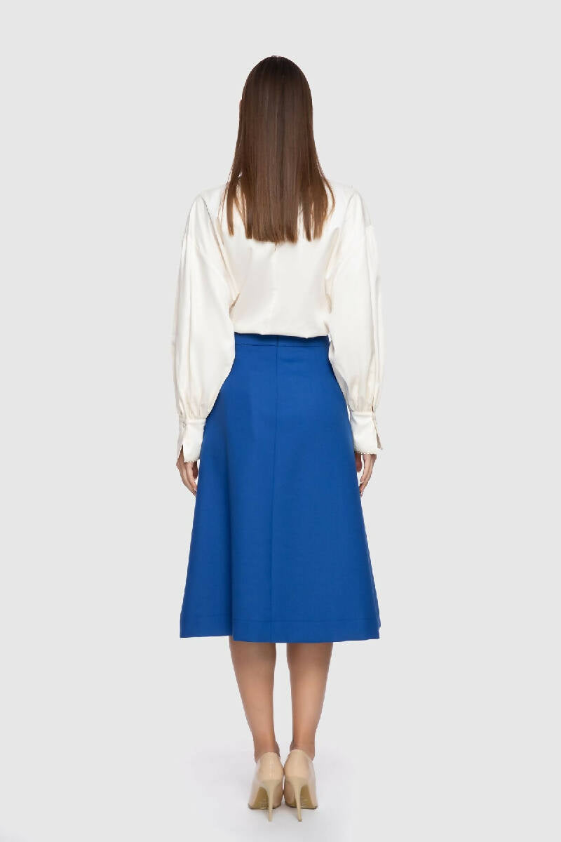 A Form Below the Knee Blue Skirt