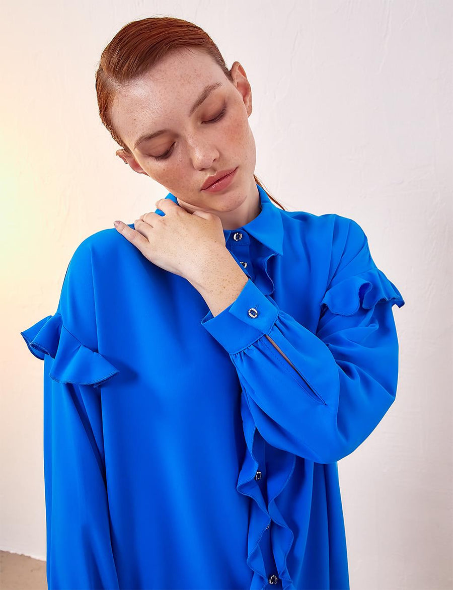 Ruffled Tunic Cobalt Blue