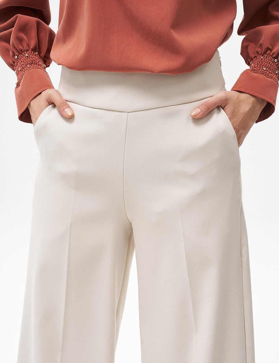 Wide Leg Trousers Cream with Iron Trace