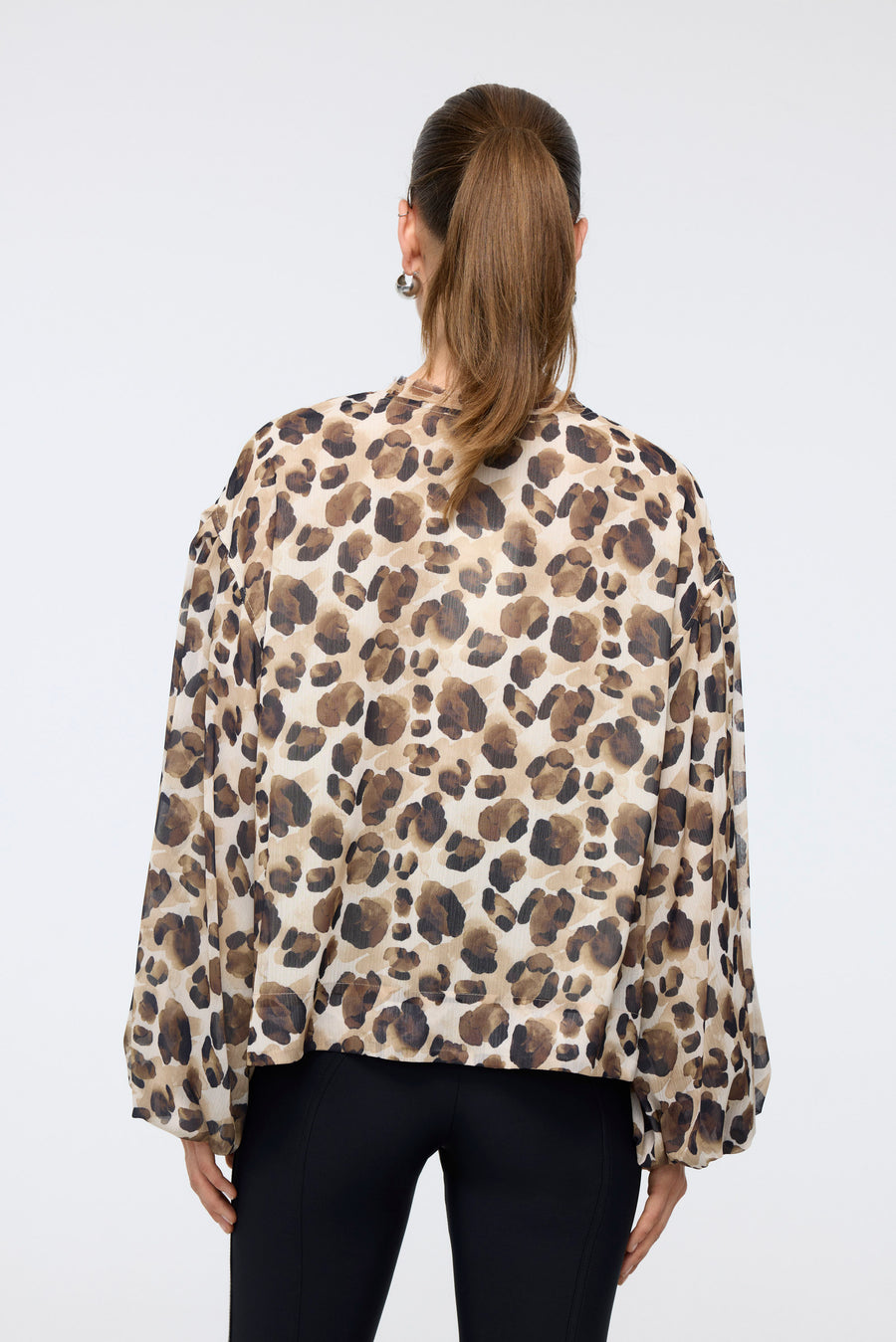 Wide Sleeve Brown Patterned Blouse  - Porterist 3