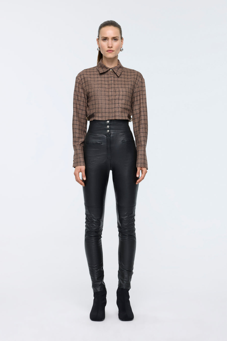 Side Belted Brown Crop Shirt   - Porterist 1