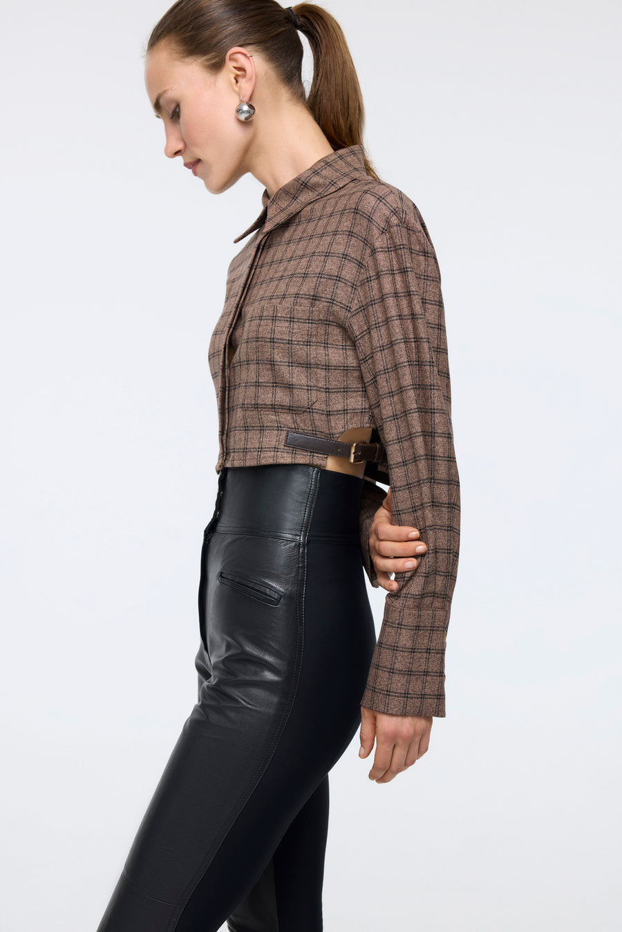 Side Belted Brown Crop Shirt   - Porterist 2