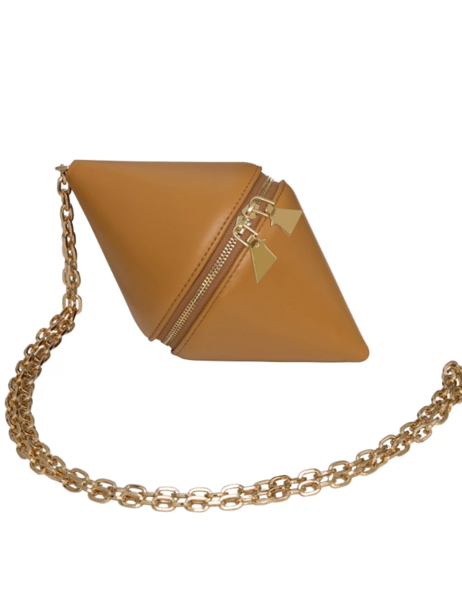 Mookee Mustard Yellow Leather Crossbody Bag With Chain