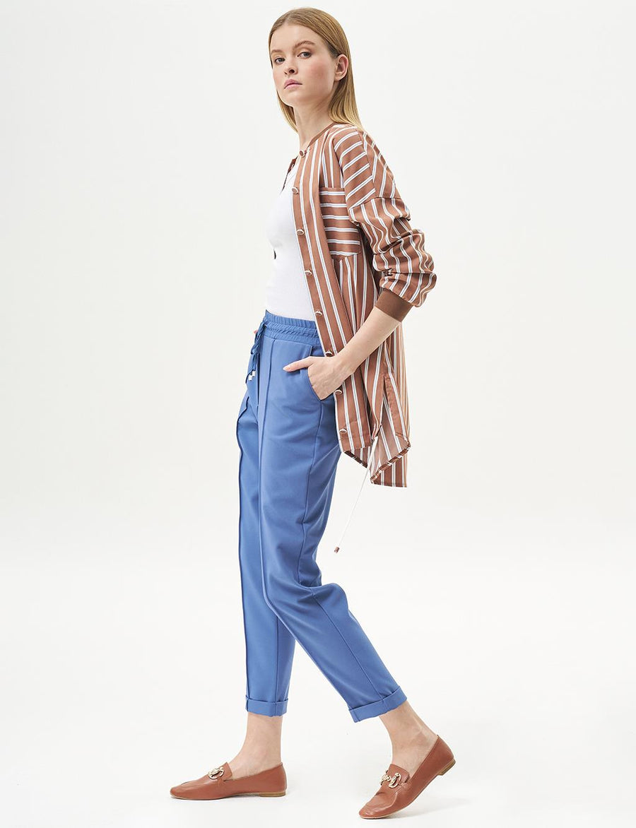 Elastic Waist Lace-up Trousers Indigo