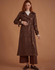 Jacquard Double Breasted Trench Coat Dark Brown