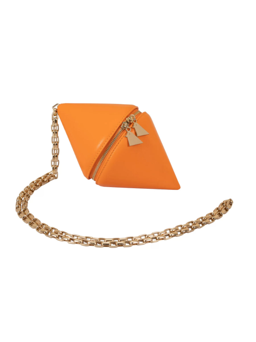 Mookee Orange Chain Handle Leather Crossbody Bag | Porterist