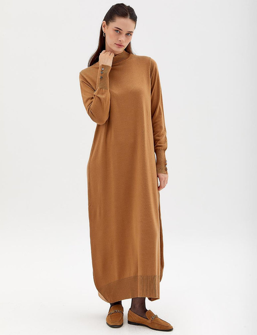 Half Turtleneck Knitwear Dress Beige