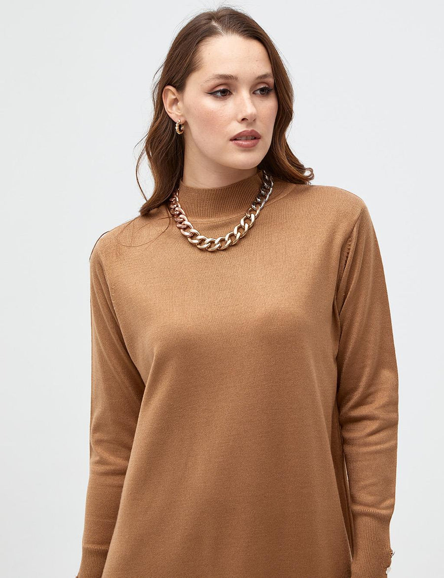 Half Turtleneck Knitwear Dress Beige