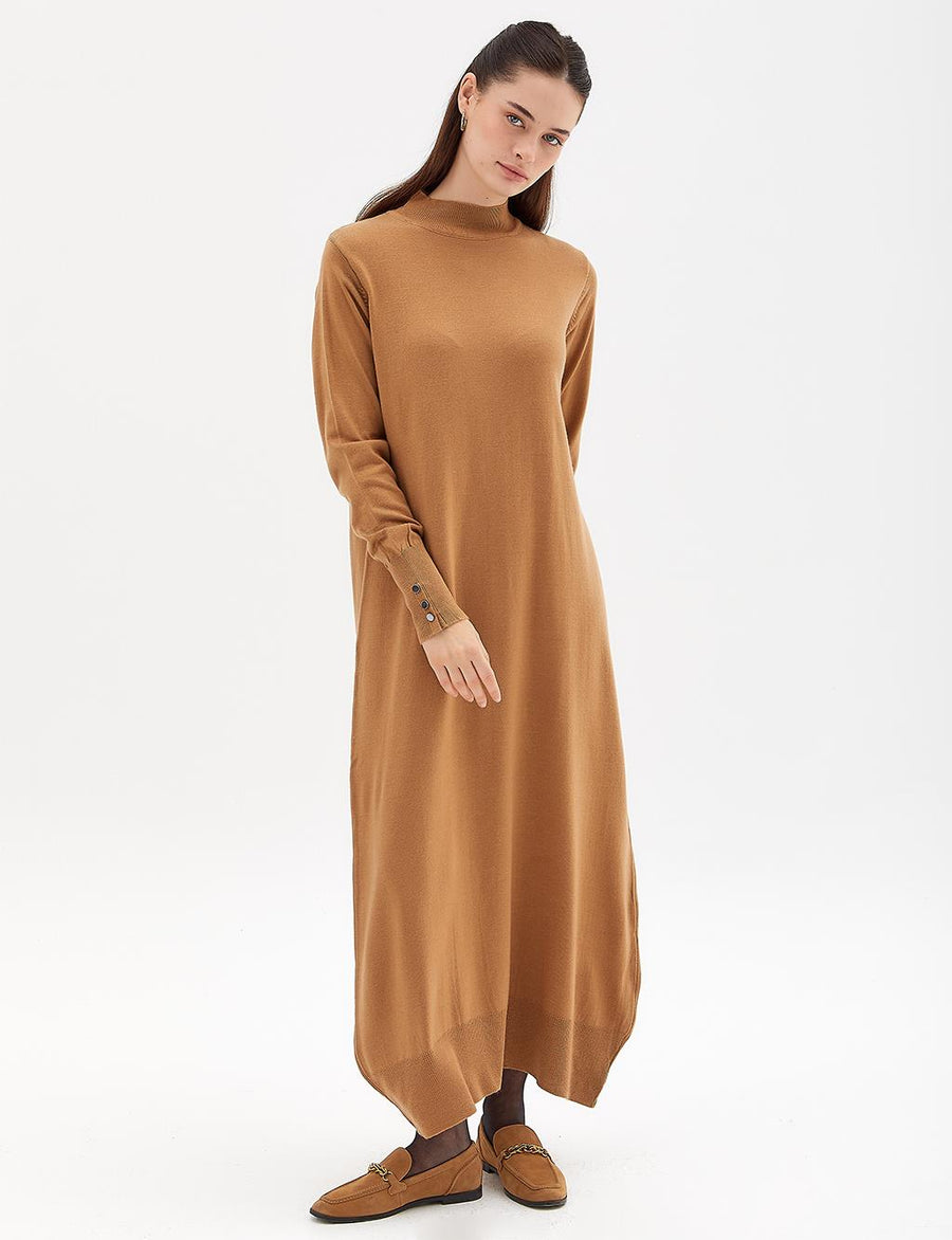 Half Turtleneck Knitwear Dress Beige