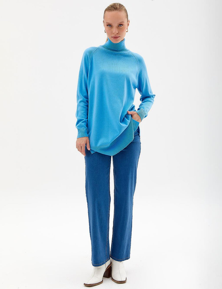 Turtleneck Knitwear Tunic Sky Blue