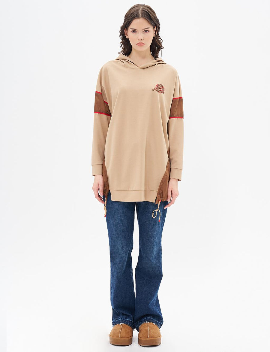 Garnished Gathering Detail Sweatshirt Milk Brown