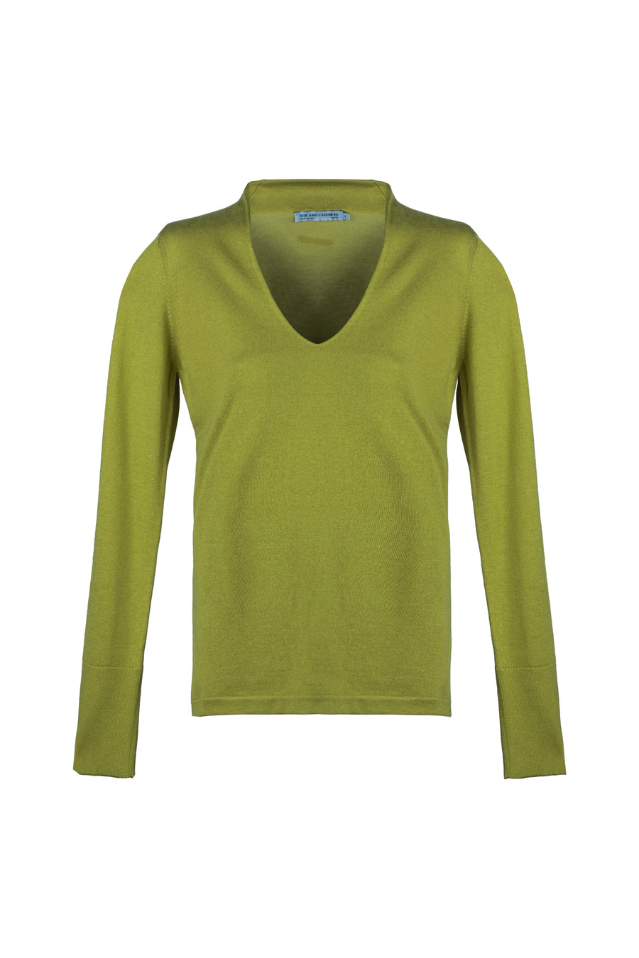 Wasabi Green Zoe Silk Cashmere Deep V Neck Sweater Fınal Item - Porterist 7