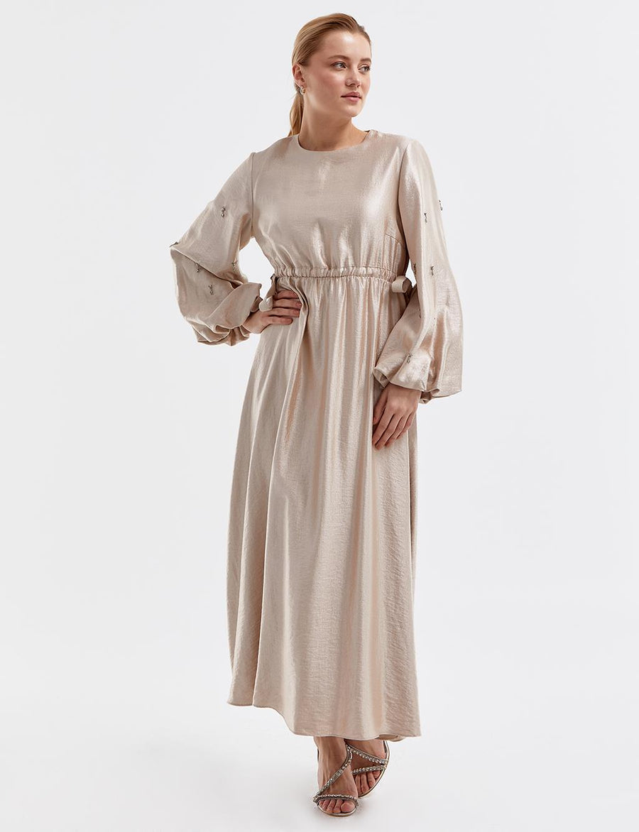 Embroidered Balloon Sleeve Dress Sand Beige Ka B Fınal Item - Porterist 1