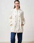 Stone Embroidered Relief Pattern Jacket Ecru