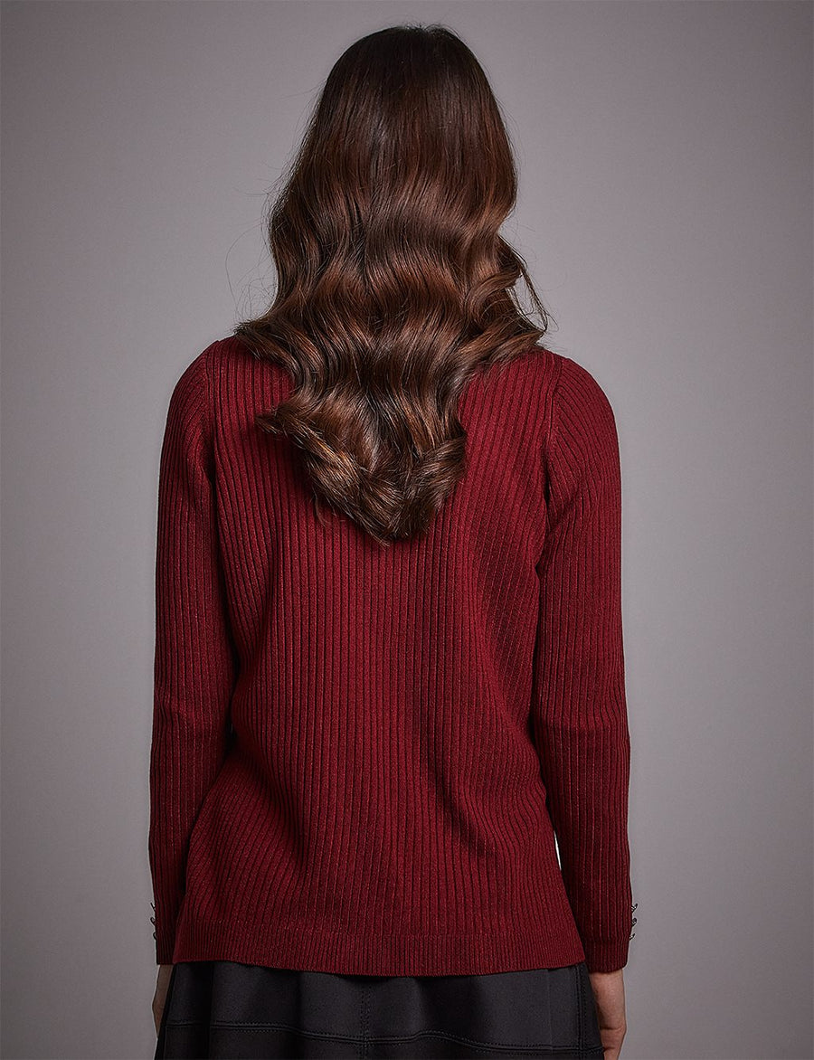 Crewneck Ribbed Knitwear Blouse Claret Red