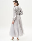 Silvery Tulle Layered Evening Dress Gray