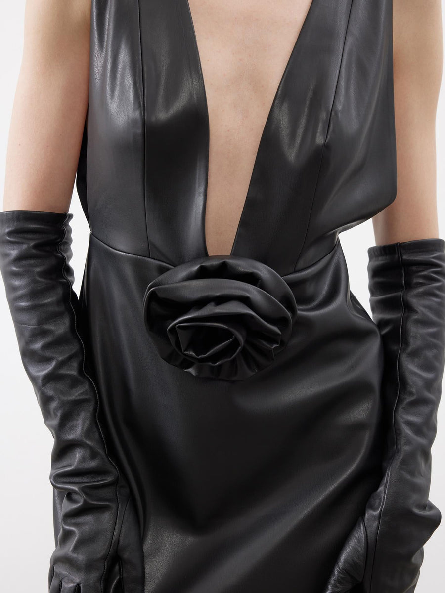 Juste Floral Detail Decollete Leather Mini Dress  - Porterist 6