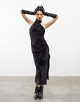 Juste Asymmetrical Collar Velvet Midi Dress Black  - Porterist 1