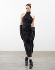 Juste Asymmetrical Collar Velvet Midi Dress Black  - Porterist 3
