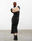 Juste Asymmetrical Collar Velvet Midi Dress Black  - Porterist 5
