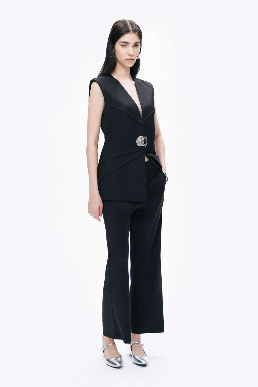 Black Double-Pleated Pants