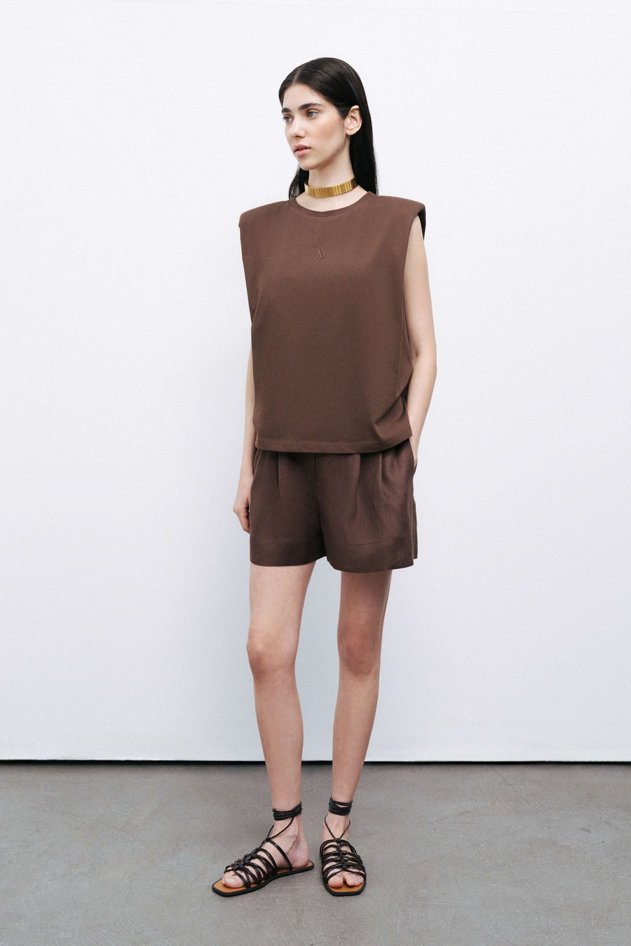 Coffee Belted Linen Mini Shorts