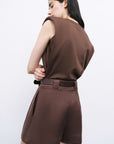Coffee Belted Linen Mini Shorts